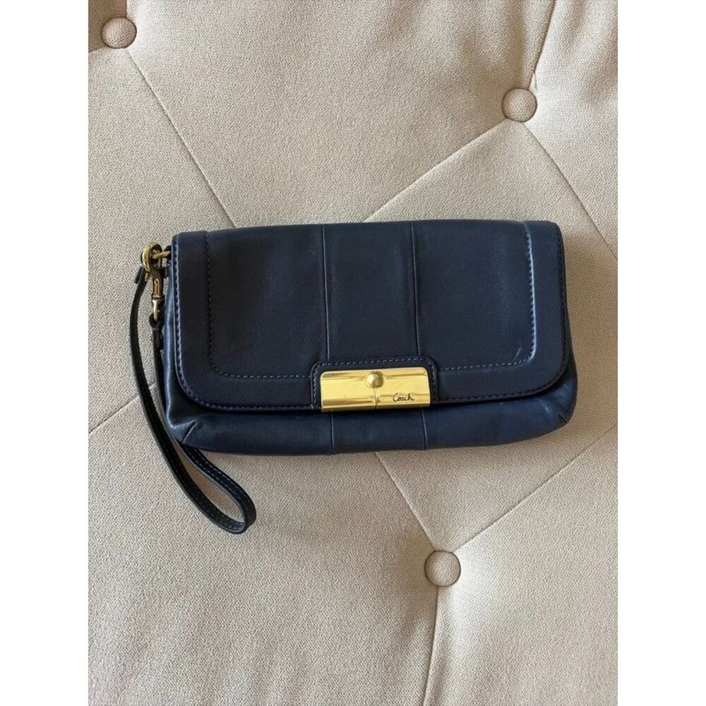 Vintage Coach Kristin Clutch Bag Wristlet Navy Blue